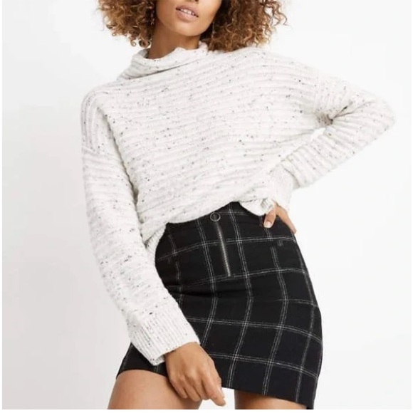 Madewell Speckled Cream Turtleneck Sweater Wool Blend Sz M Over sized Preppy - Picture 1 of 12